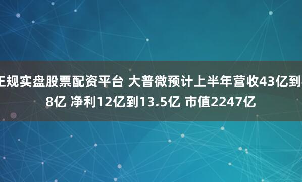 正规实盘股票配资平台 大普微预计上半年营收43亿到48亿 净利12亿到13.5亿 市值2247亿
